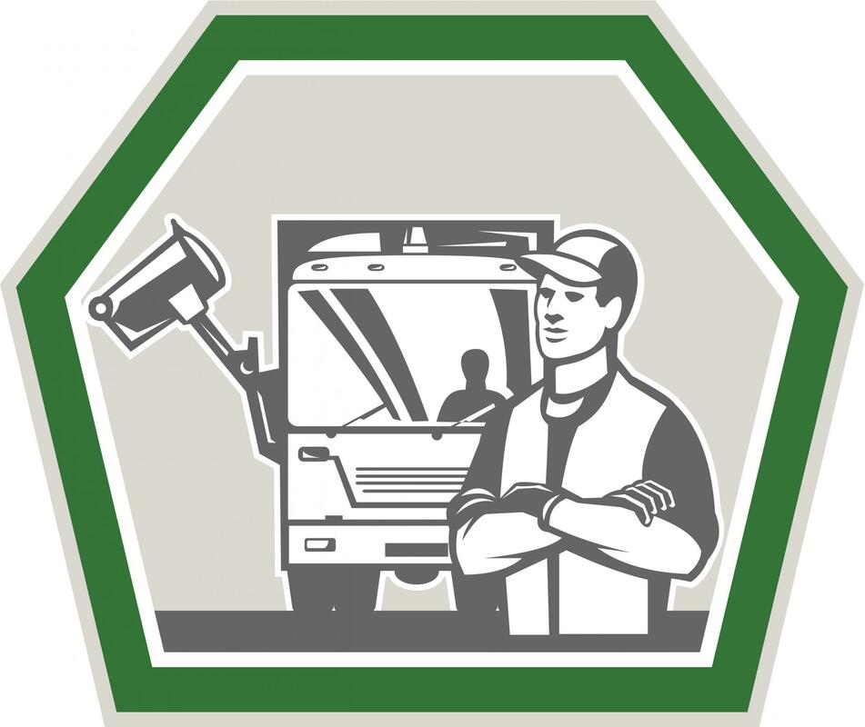 dumpster service emblem showing a team member